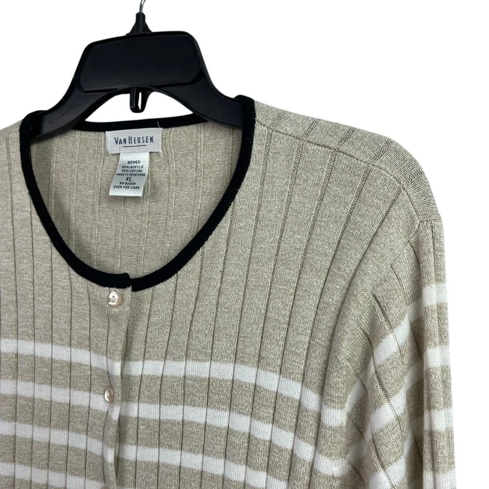 Van Heusen Knit Cardigan Tank Top Set Beige Stripe 2 Piece XL - Picture 6 of 15